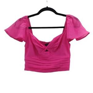 NWT Abercrombie & Fitch Crop Top Pink Ruched Pleated Flutter Sleeves Size XS